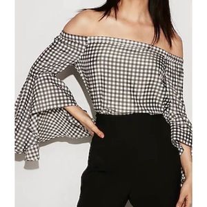 EXPRESS | Gingham Off The Shoulder Bell Sleeve Top Small